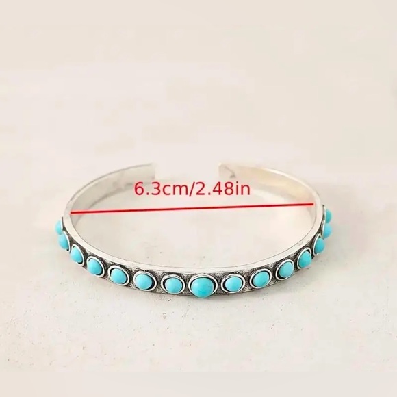 NEW faux turquoise stone silvery bracelet, adjustable, for men or women, bangle - Picture 5 of 5